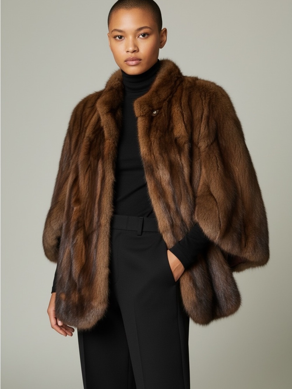 Vintage Mink Fur Short Jacket Cape Coat Brown Chestnut Women M-L fit